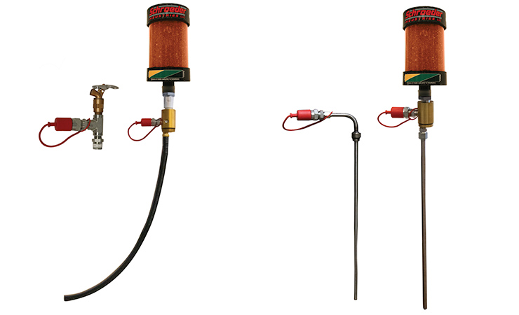 Schroeder Industry's Drum DK-DAB (left) and Tote TK-DAB (right) reservoir breather adapter kits